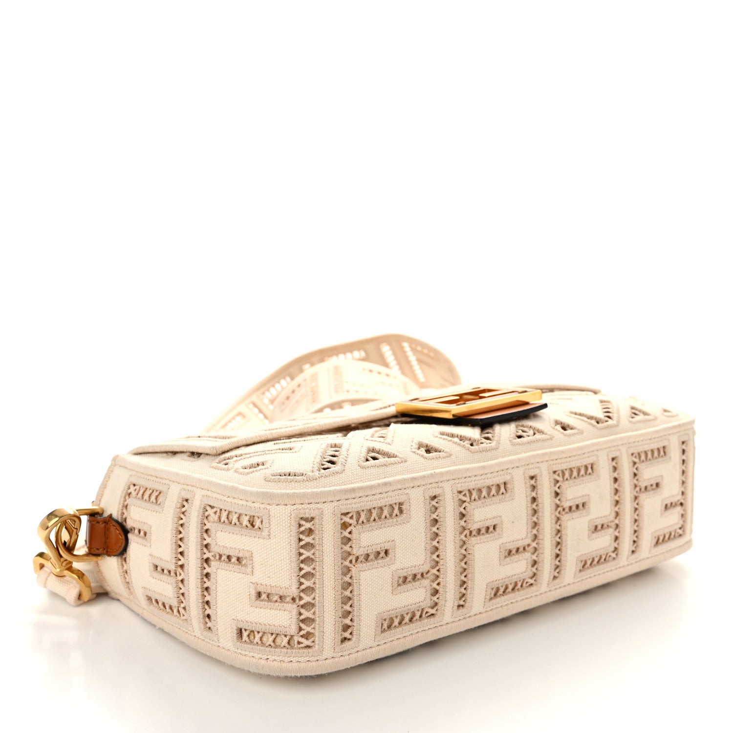 Fendi Canvas Cuoio Agata FF Ajour Embroidered Baguette Grezzo Cuoio 4 of 9