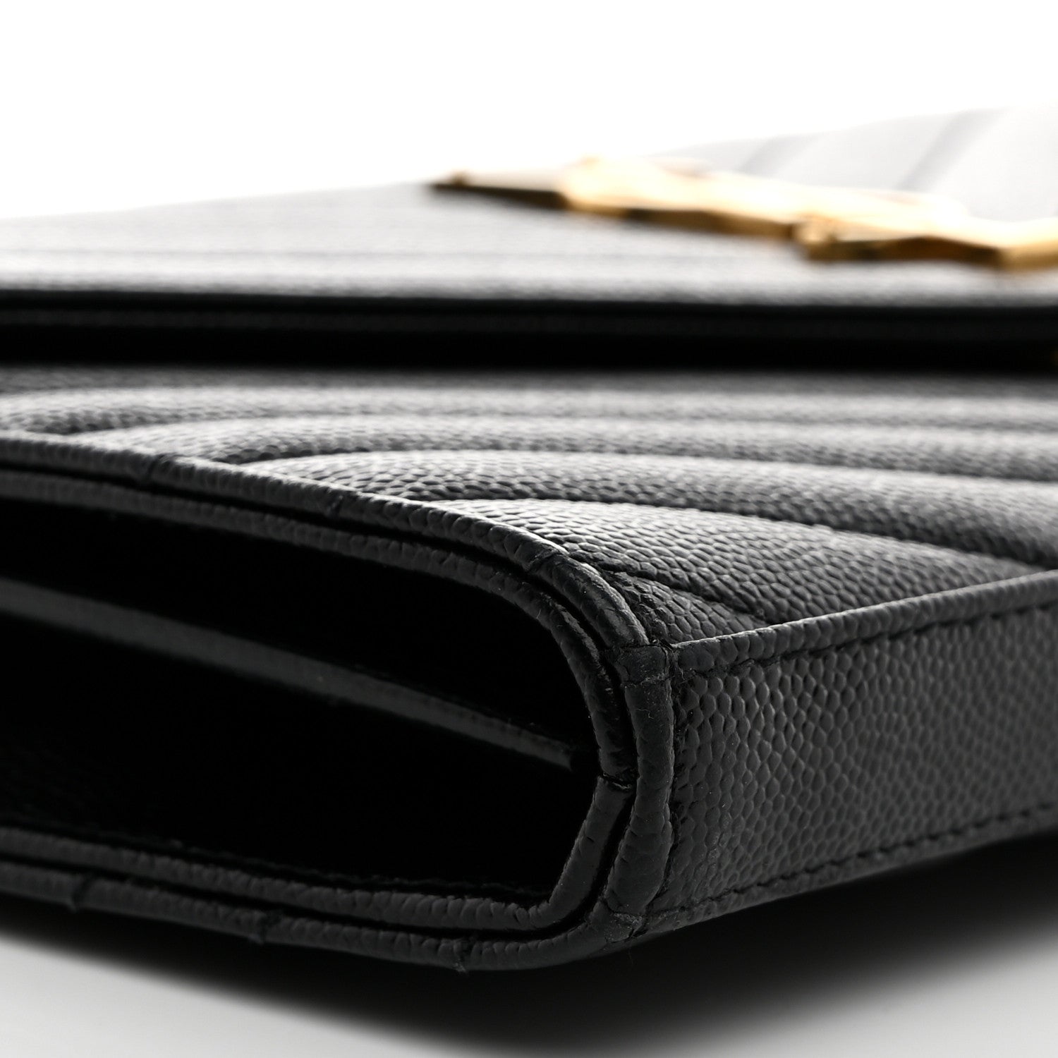 Saint Laurent Grain De Poudre Matelasse Chevron Monogram Chain Wallet Black 10 of 11