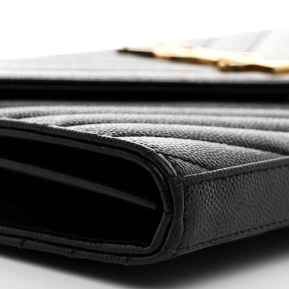Saint Laurent Grain De Poudre Matelasse Chevron Monogram Chain Wallet Black 10 of 11