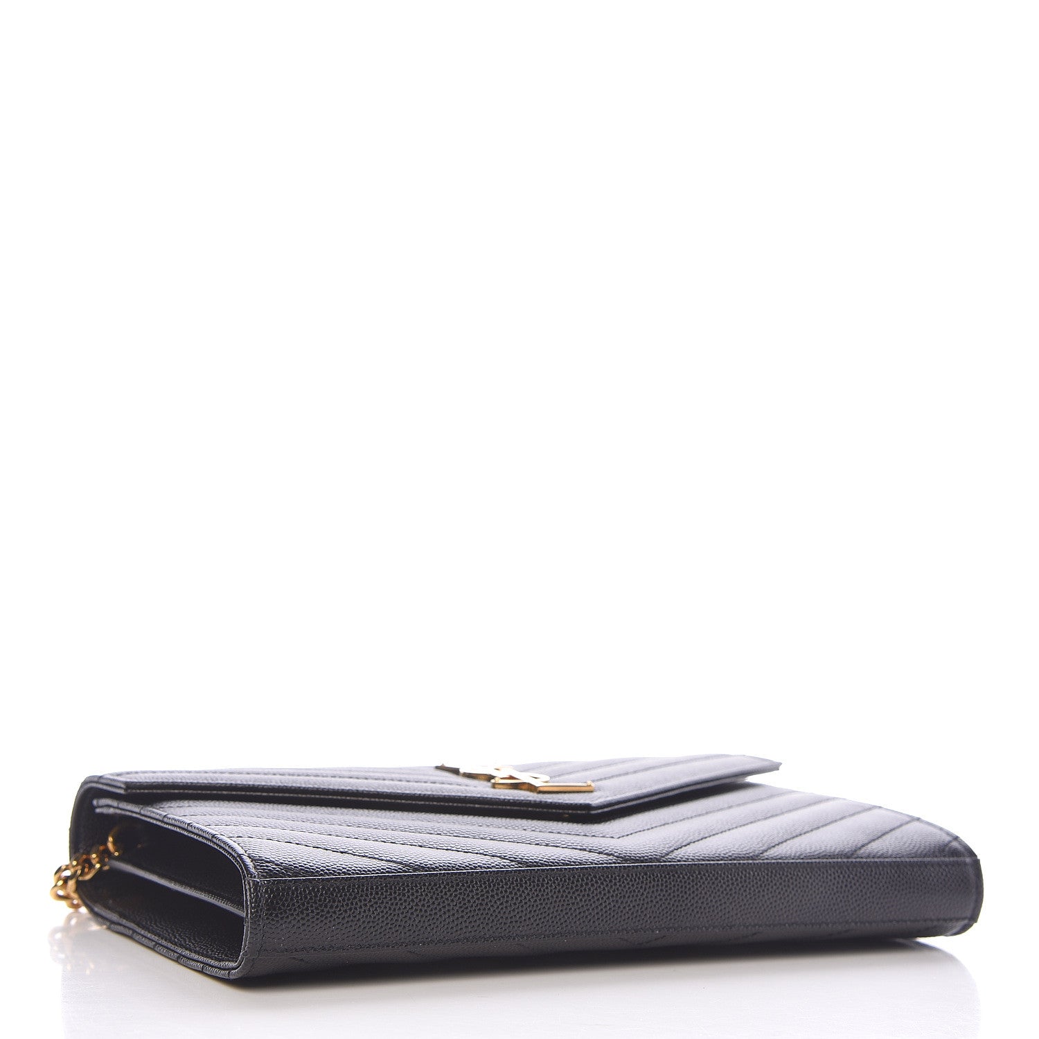 Saint Laurent Grain De Poudre Matelasse Chevron Monogram Chain Wallet Black 4 of 15