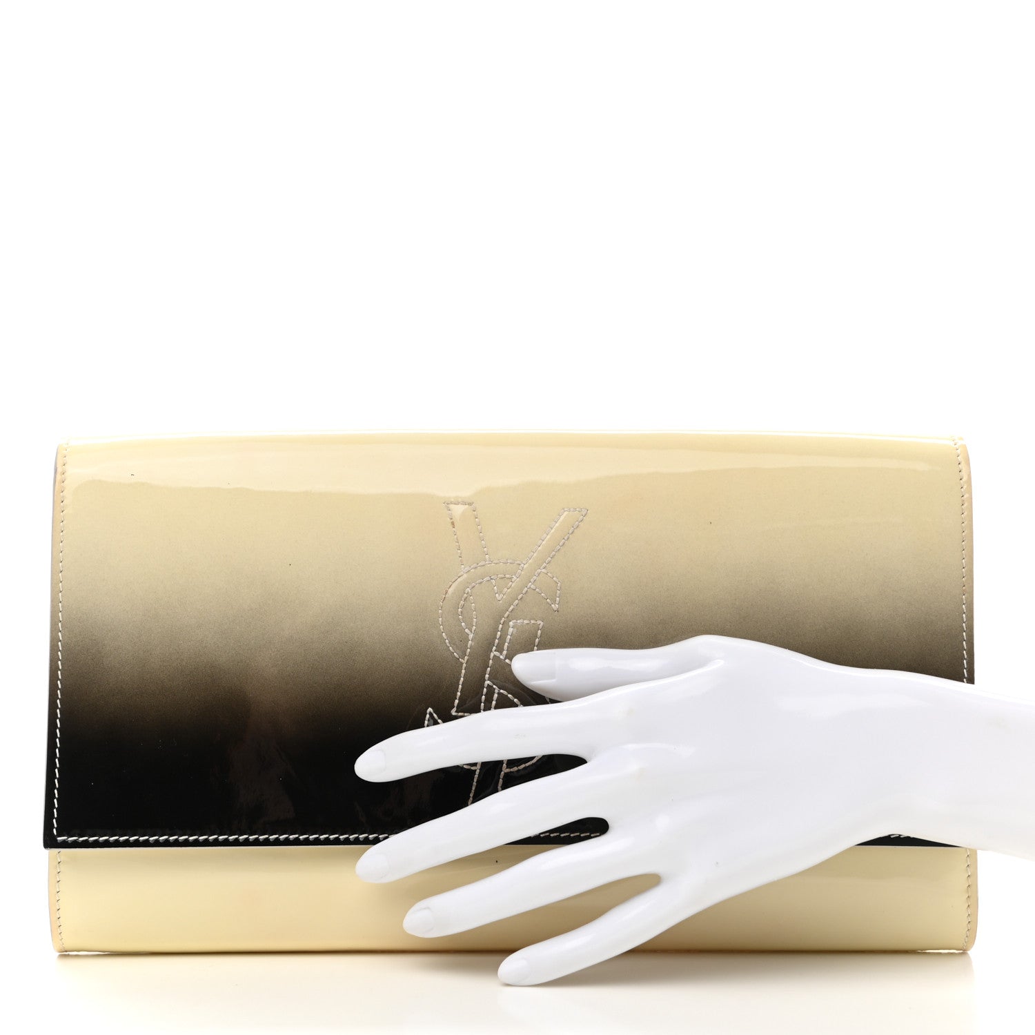 Saint Laurent Patent Calfskin Ombre Monogram Large Belle De Jour Clutch Ivory Black 2 of 14