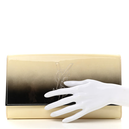 Saint Laurent Patent Calfskin Ombre Monogram Large Belle De Jour Clutch Ivory Black 2 of 14