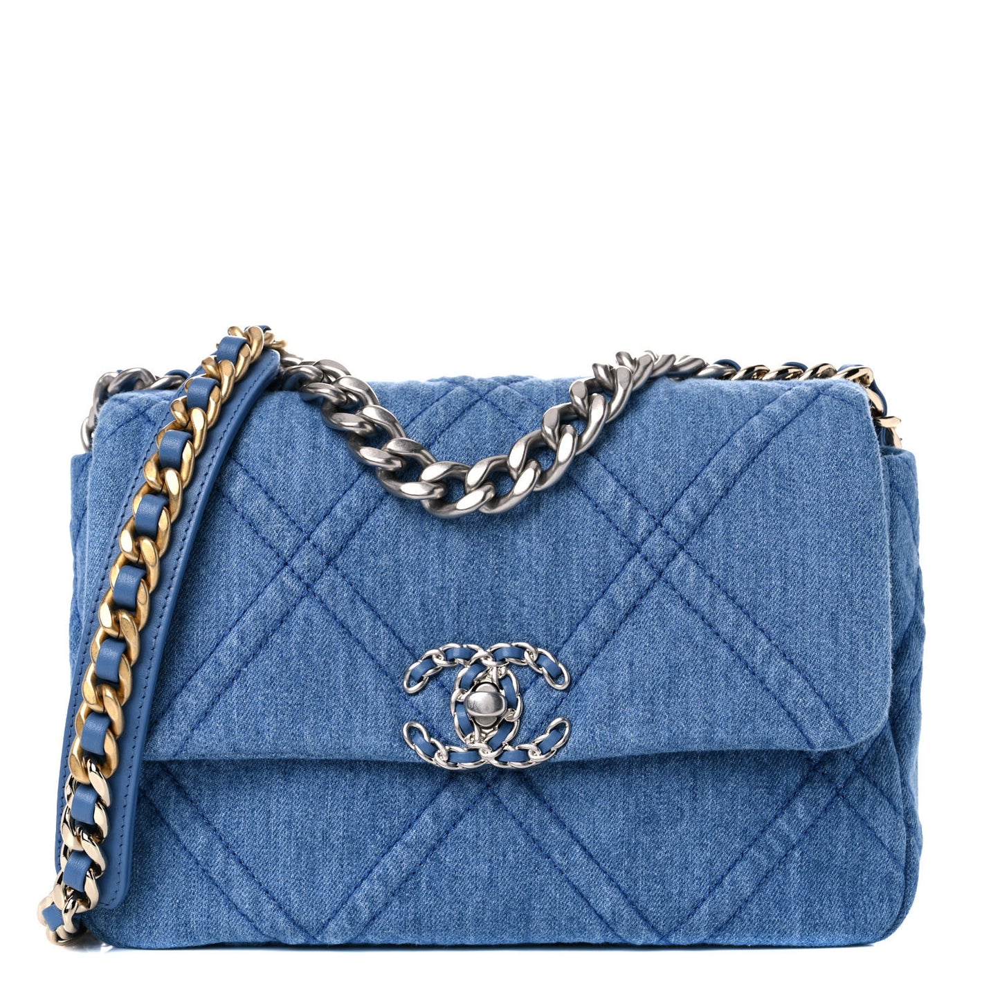 Denim Quilted Medium Chanel 19 Flap Blue