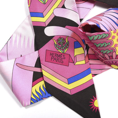 Hermes Silk La Source de Pegase Twilly Ebene Rose Vif Jaune Vif 2 of 4
