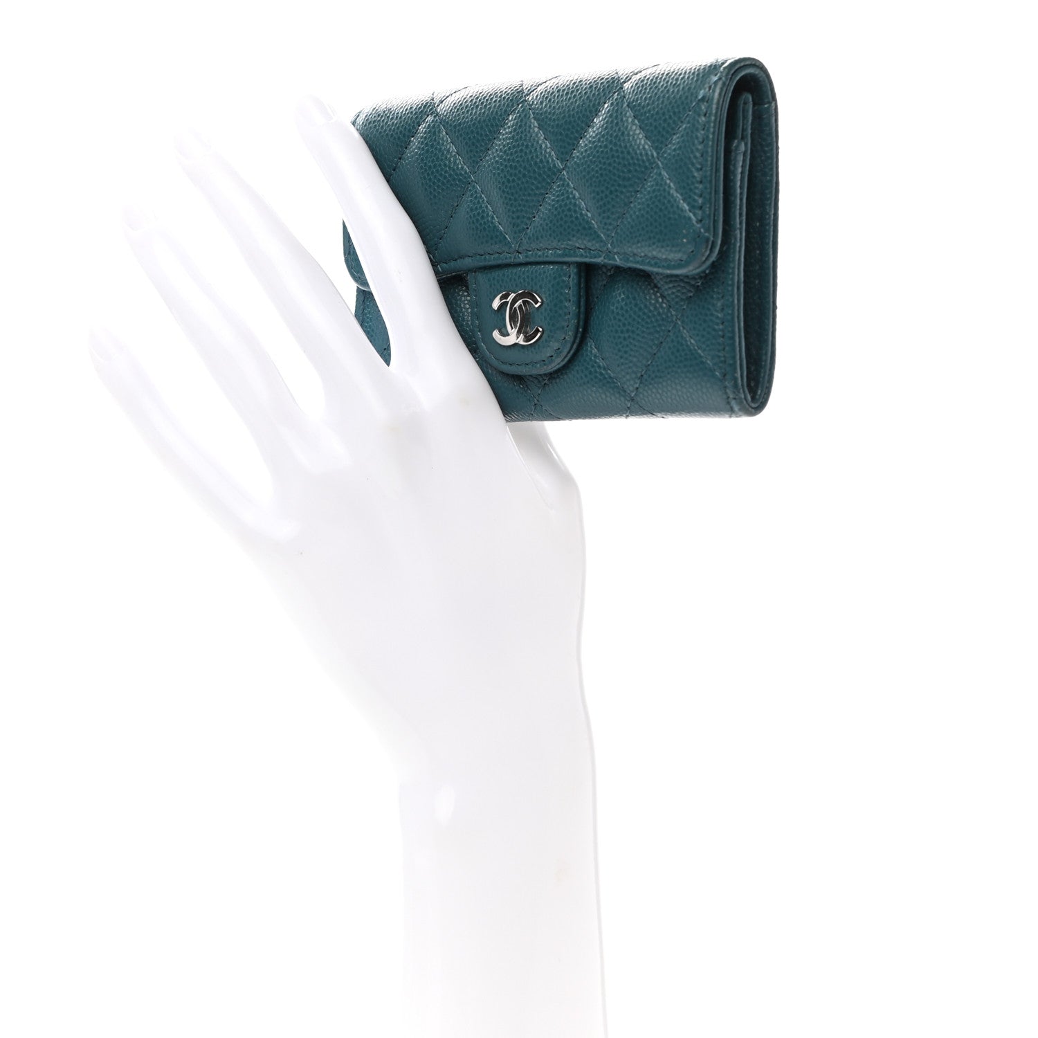 Chanel Caviar Quilted Flap Card Holder Dark Turquoise 2 of 8