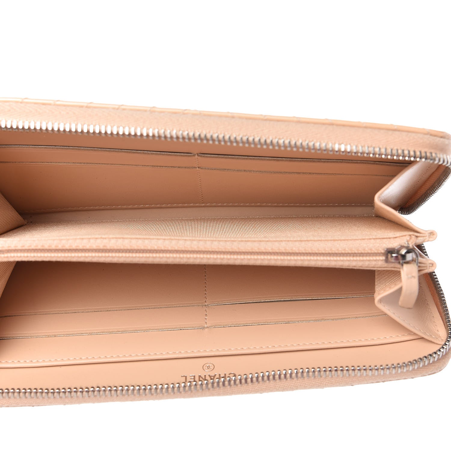 Chanel Patent Chevron Quilted Zip Around Wallet Beige 5 of 12