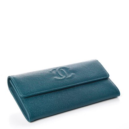 Chanel Caviar Timeless CC Large Gusset Flap Wallet Blue 4 of 10