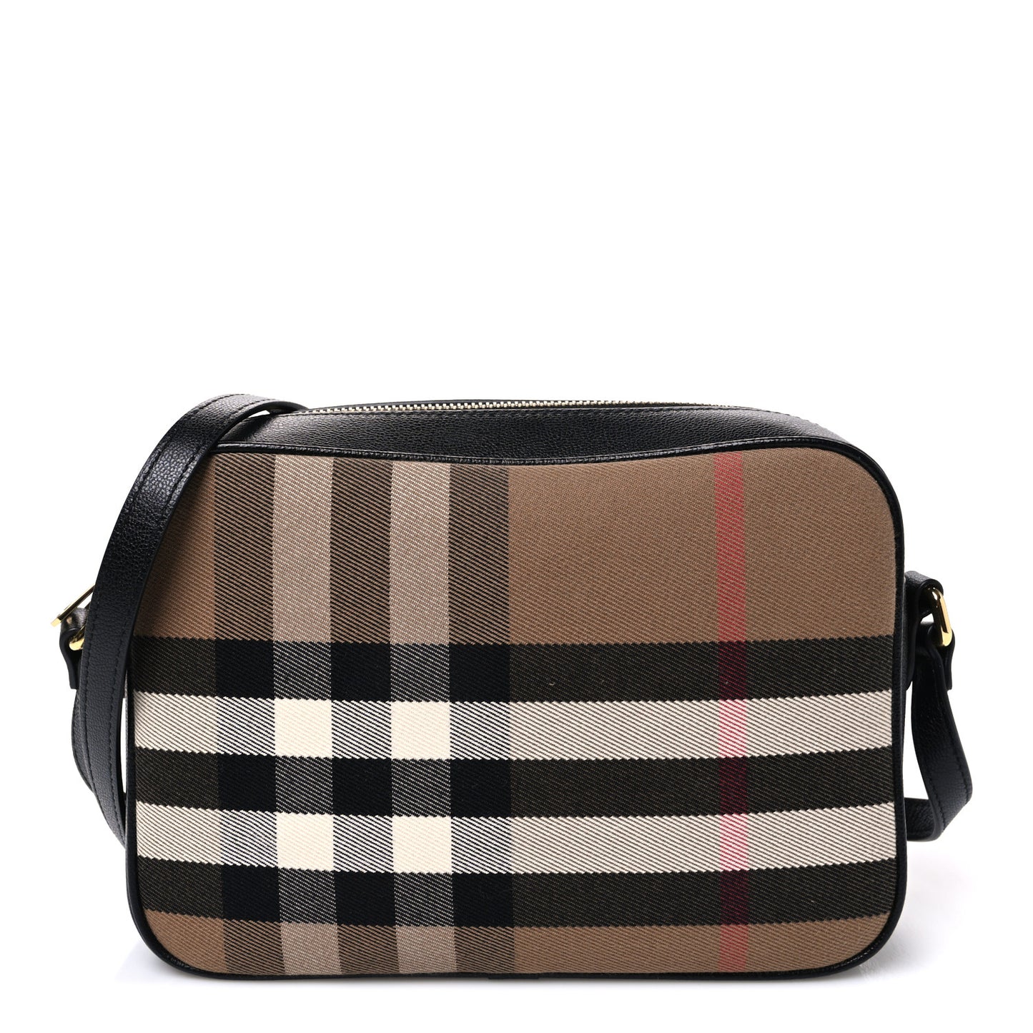 Giant Check Calfskin Large Camera Bag Black