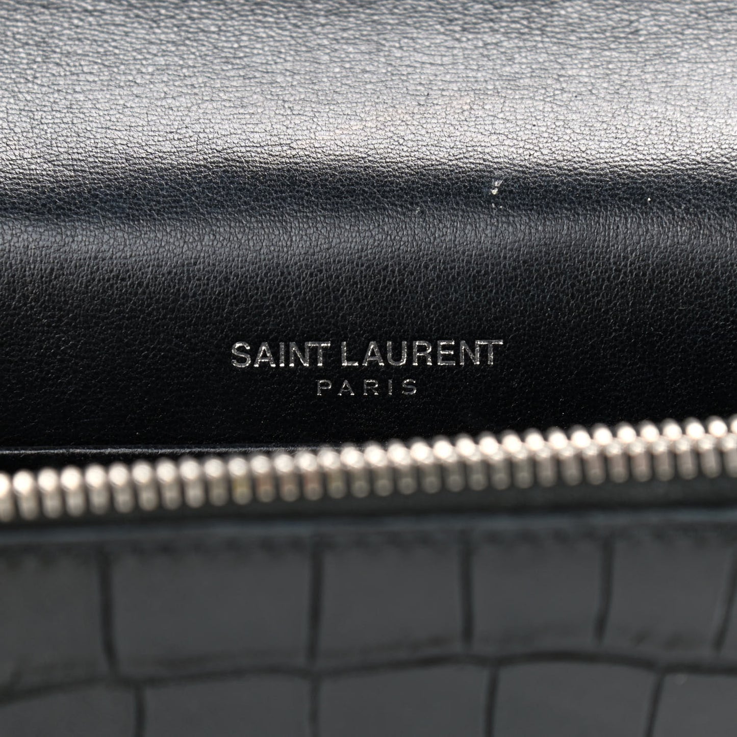 Calfskin Crocodile Embossed Kate Monogram Tassel Chain Wallet Black