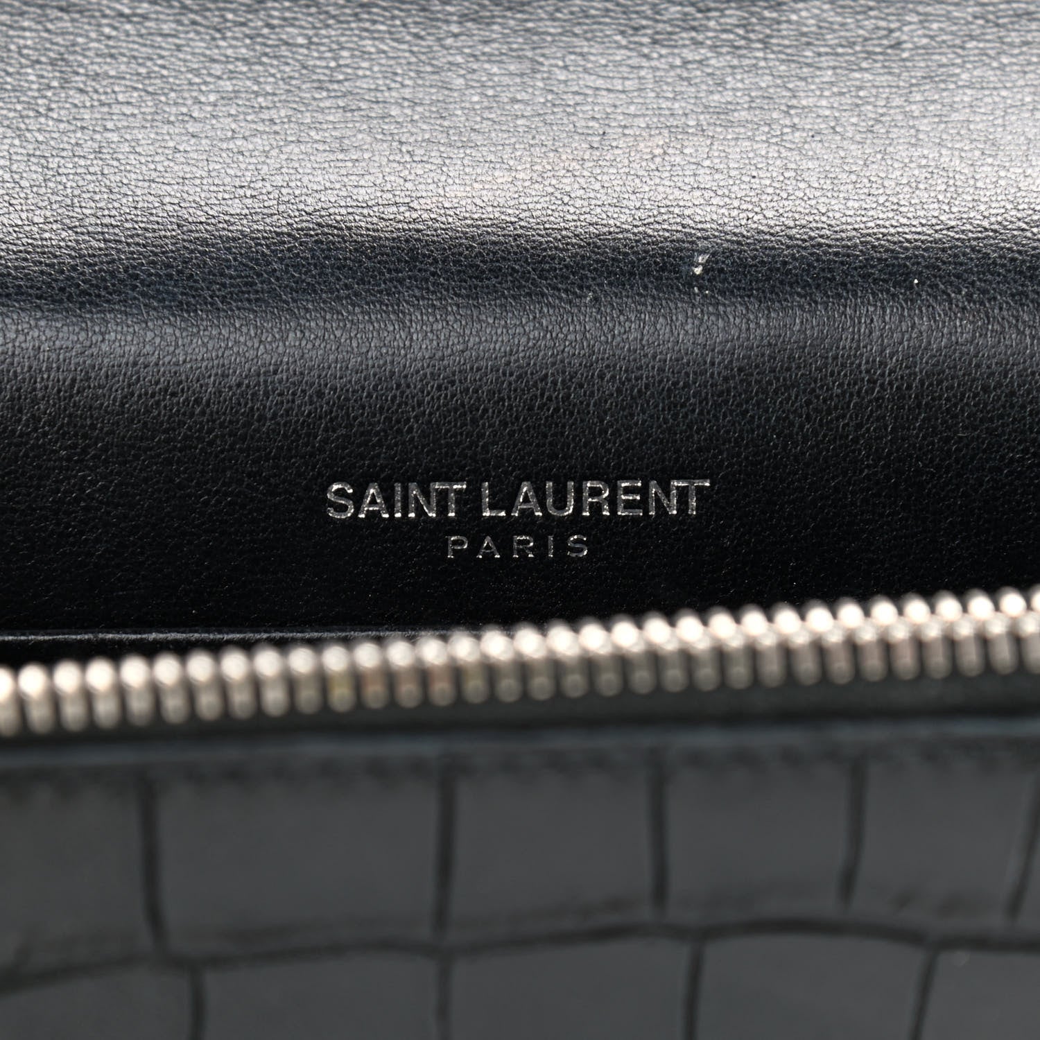 Saint Laurent Calfskin Crocodile Embossed Kate Monogram Tassel Chain Wallet Black 8 of 9