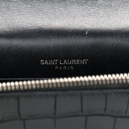 Saint Laurent Calfskin Crocodile Embossed Kate Monogram Tassel Chain Wallet Black 8 of 9