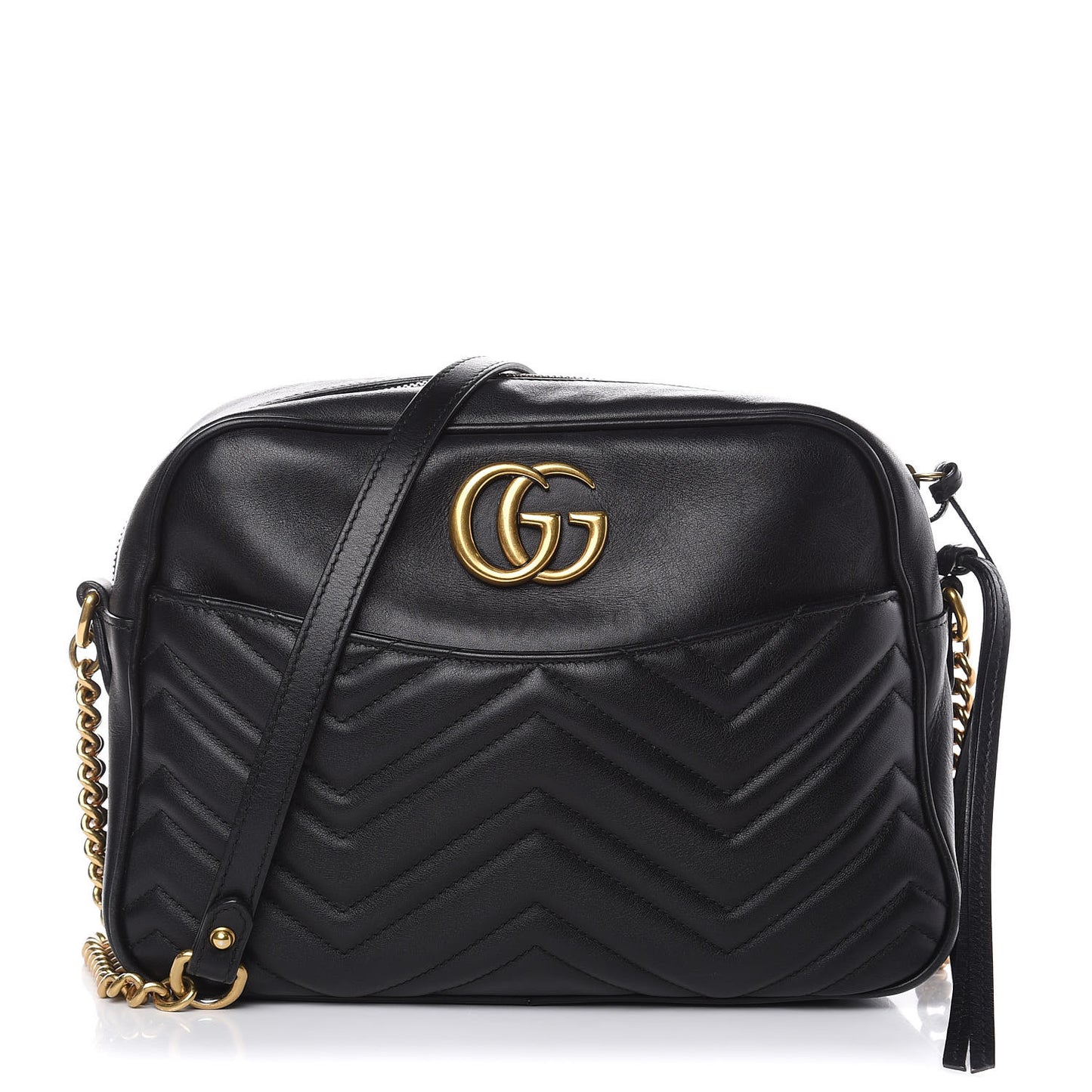 Calfskin Matelasse Medium GG Marmont Chain Shoulder Bag Black
