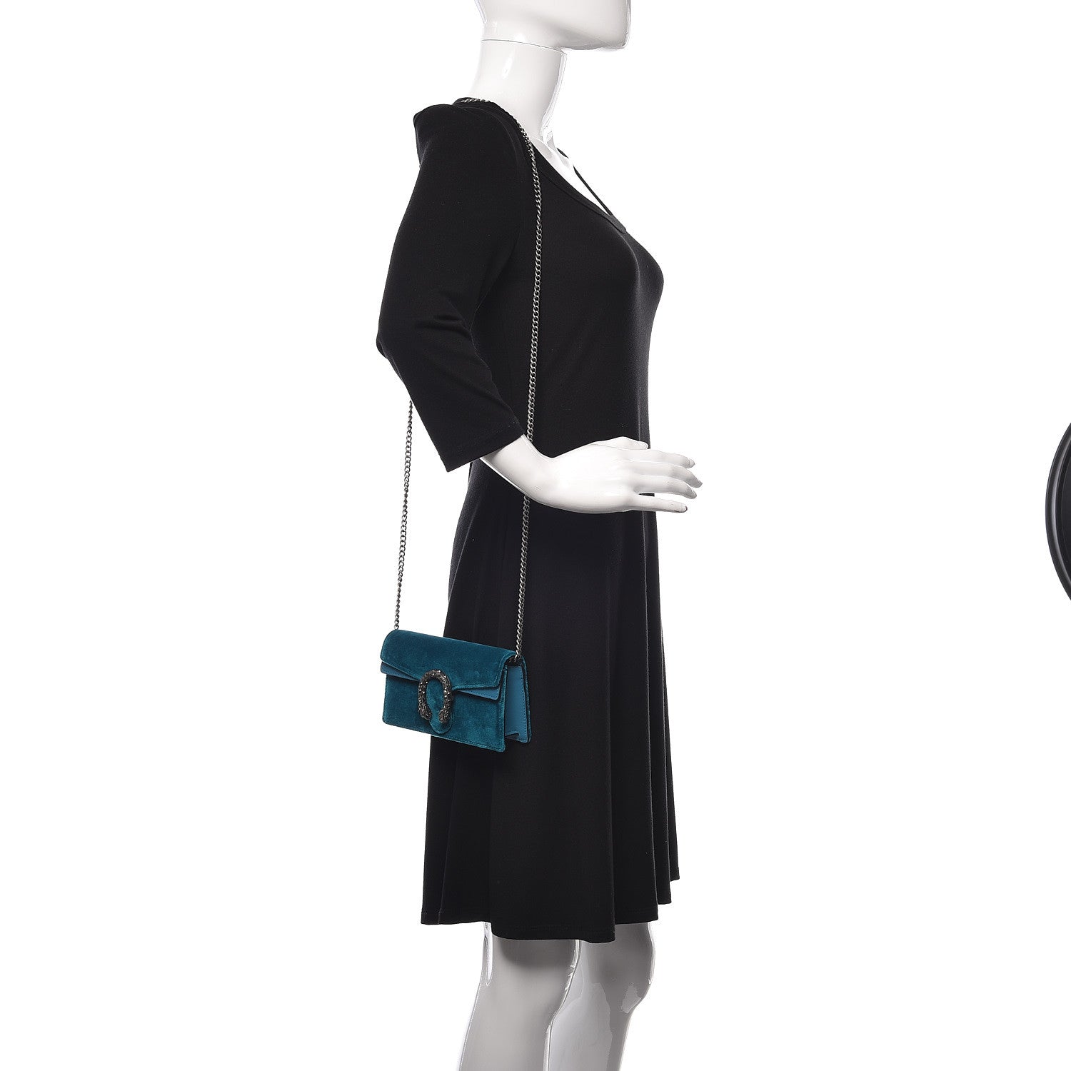 Gucci Velvet Super Mini Dionysus Shoulder Bag Pavone Cyan 2 of 12