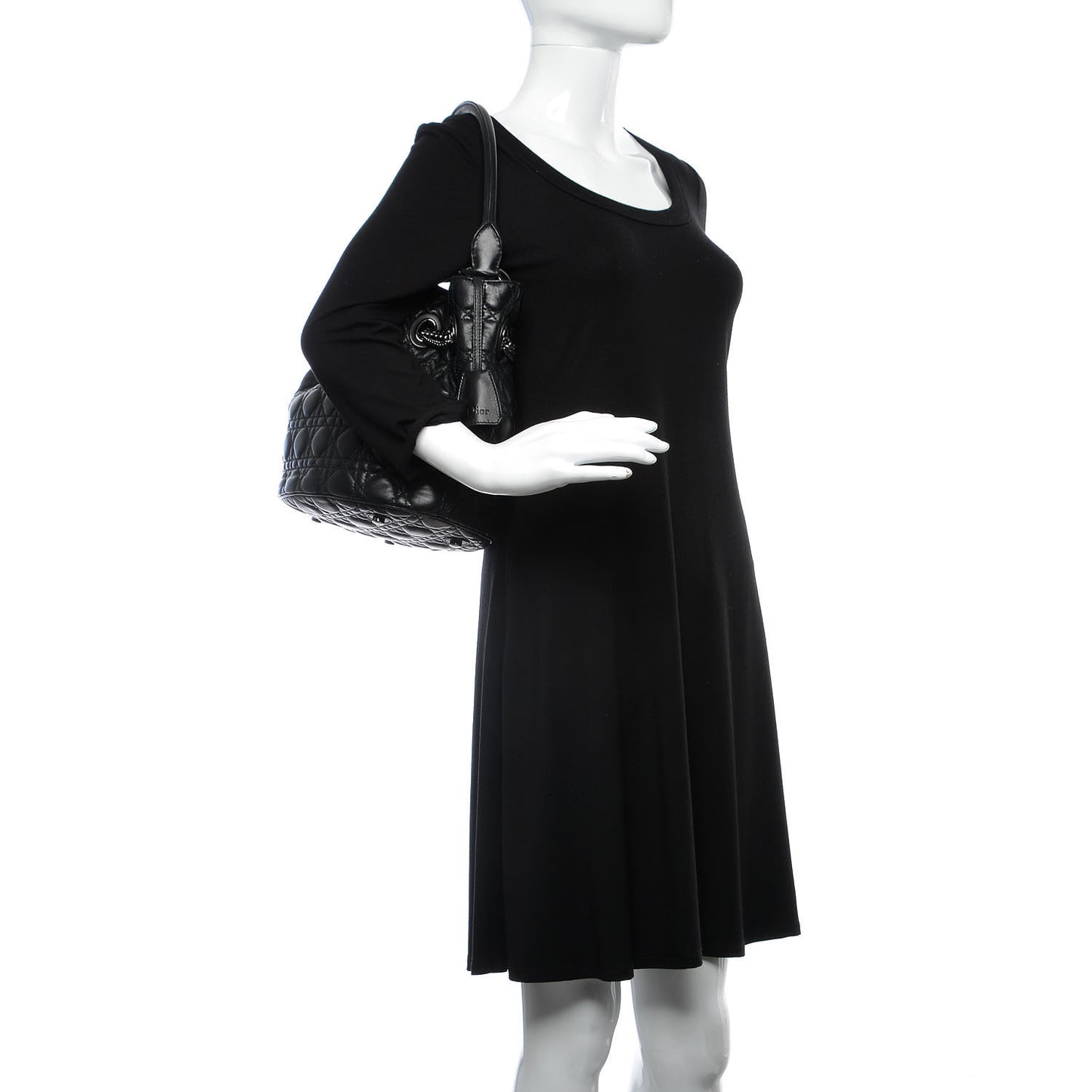 Lambskin Cannage Chri Chri Drawstring Bag Black