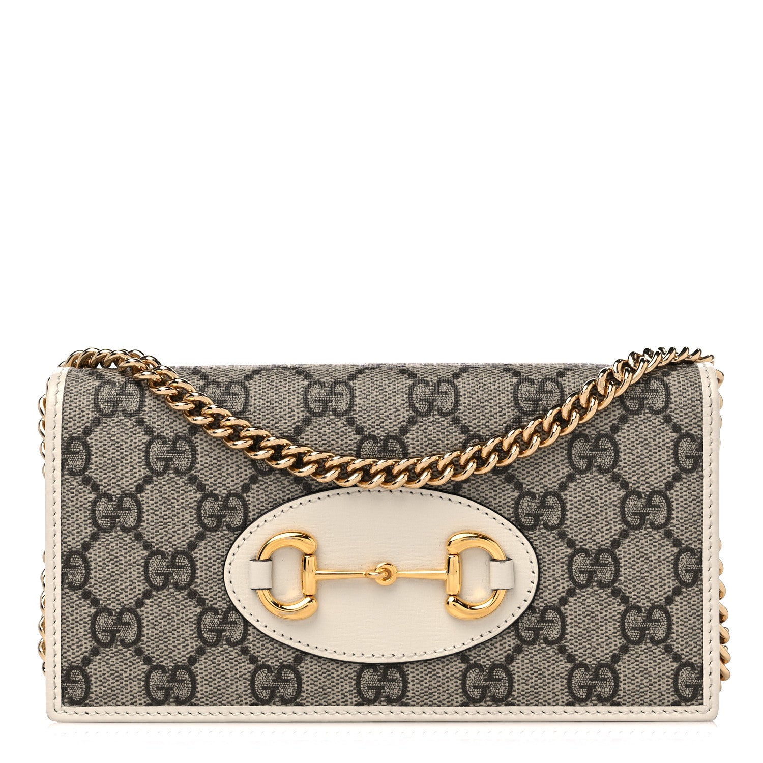 Gucci GG Supreme Monogram Azalea Calfskin Horsebit 1955 Wallet On Chain Beige Ebony Mystic White 1 of 8