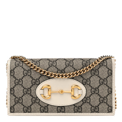 Gucci GG Supreme Monogram Azalea Calfskin Horsebit 1955 Wallet On Chain Beige Ebony Mystic White 1 of 8