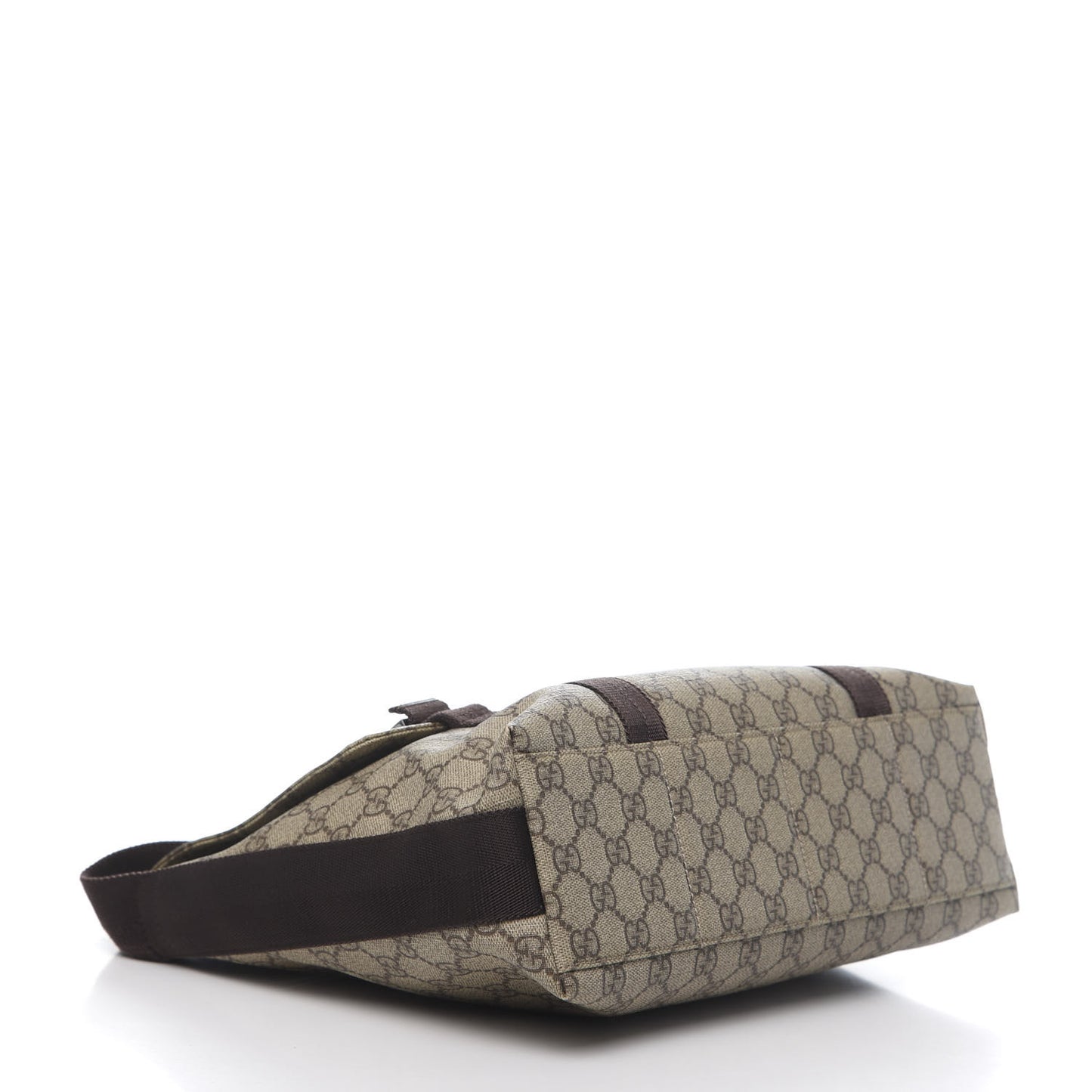 GG Plus Monogram Large Double Buckle Flap Messenger Bag Beige Dark Brown