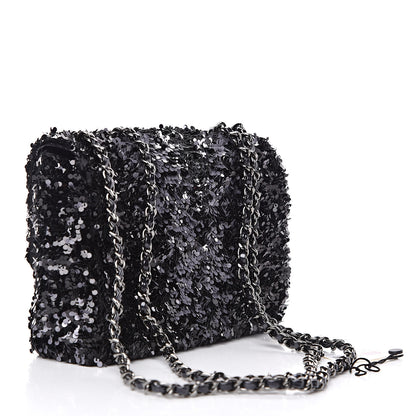 Chanel Sequin Mini Rectangular Single Flap Black Silver 3 of 10