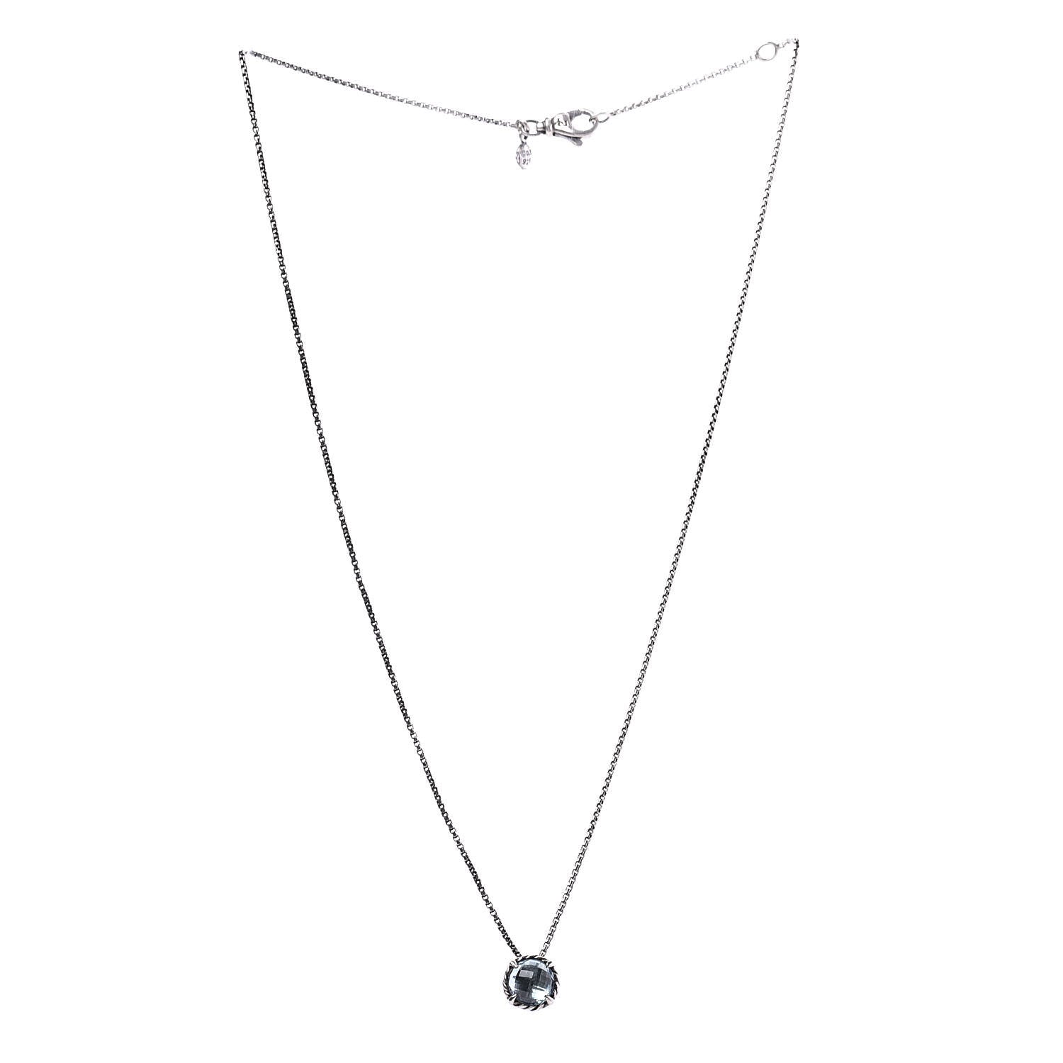 David Yurman Sterling Silver Blue Topaz 8mm Chatelaine Pendant Necklace 3 of 7