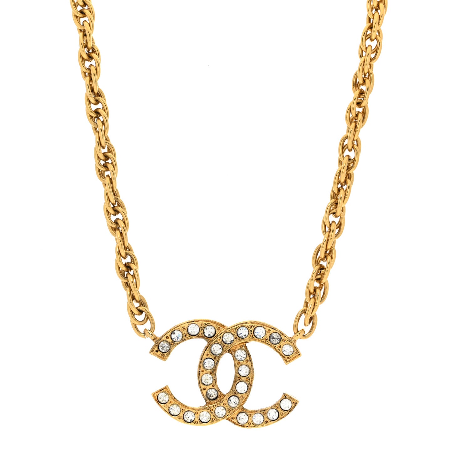 Crystal Chain Link CC Choker Necklace Gold