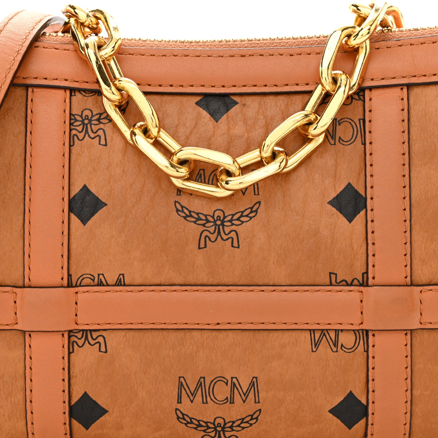 MCM Visetos Nappa Mini Delmy Chain Shoulder Bag Cognac 9 of 14