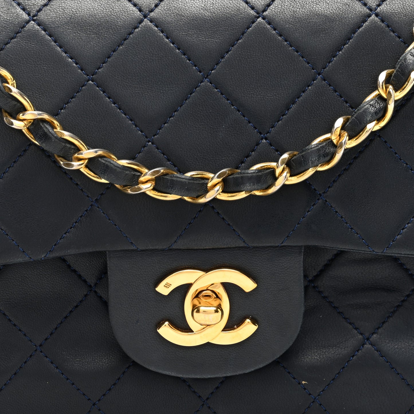 Lambskin Quilted Small Double Flap Navy