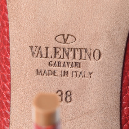 Valentino Garavani Pebbled Calfskin Rockstud Ankle Strap Pumps 38 Rosso 6 of 7