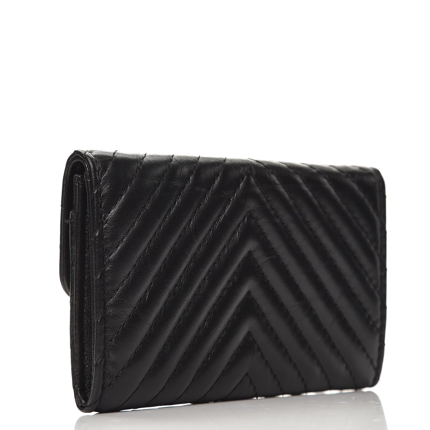 Aged Calfskin Chevron Quilted Card Holder Wallet So Black