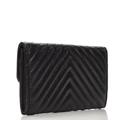 Chanel Aged Calfskin Chevron Quilted Card Holder Wallet So Black 3 of 9