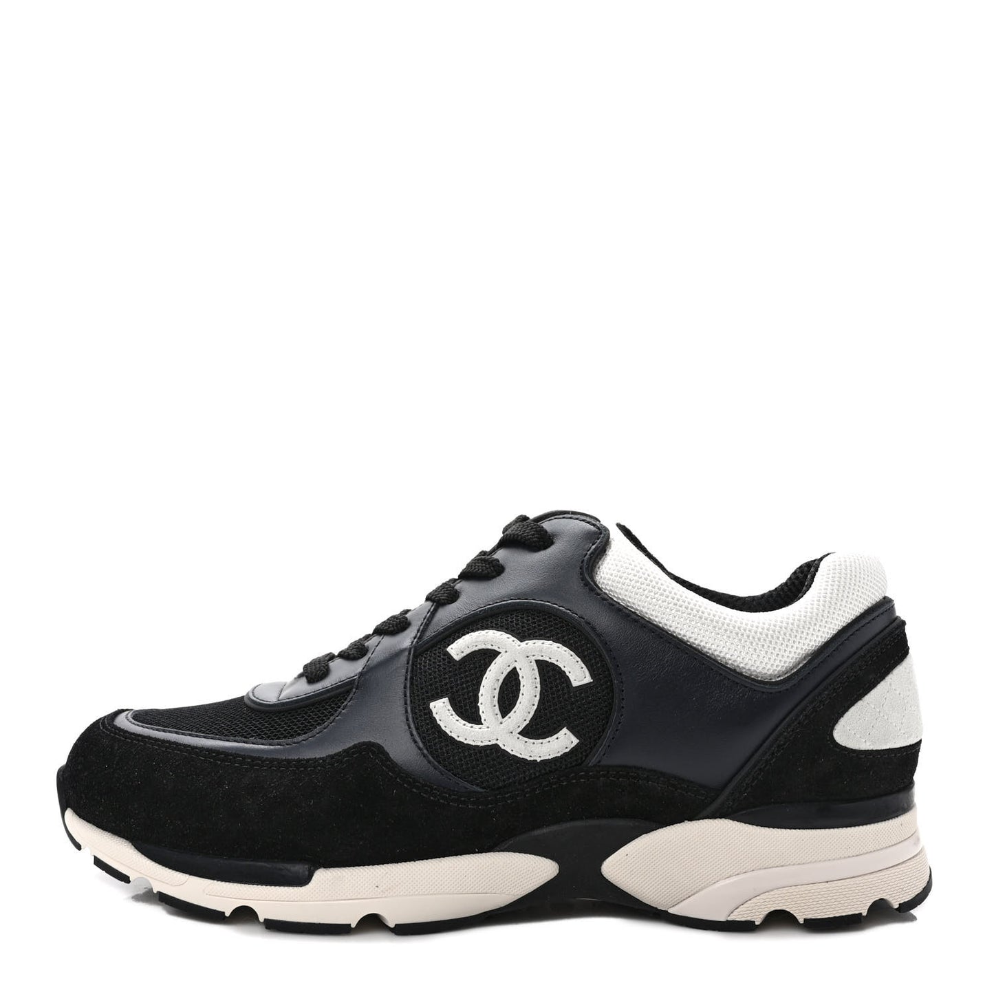 Mesh Suede Calfskin Womens CC Sneakers 40.5 Black White
