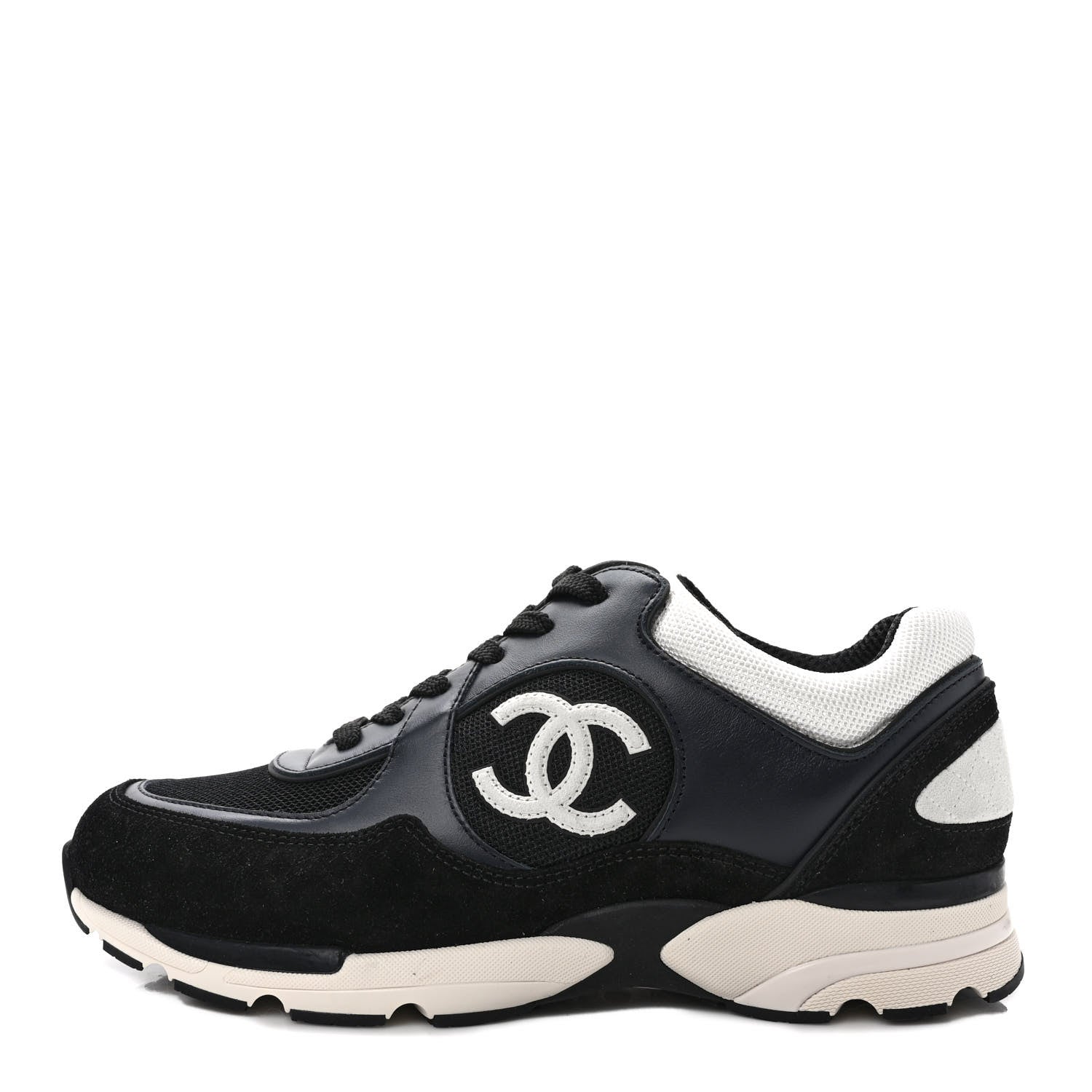 Chanel Mesh Suede Calfskin Womens CC Sneakers 40.5 Black White 1 of 9