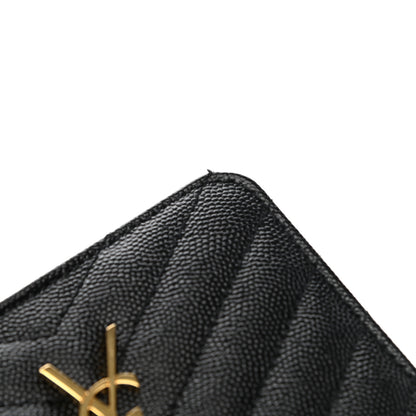 Saint Laurent Grain De Poudre Matelasse Chevron Monogram Compact Zip Around Wallet Black 5 of 10