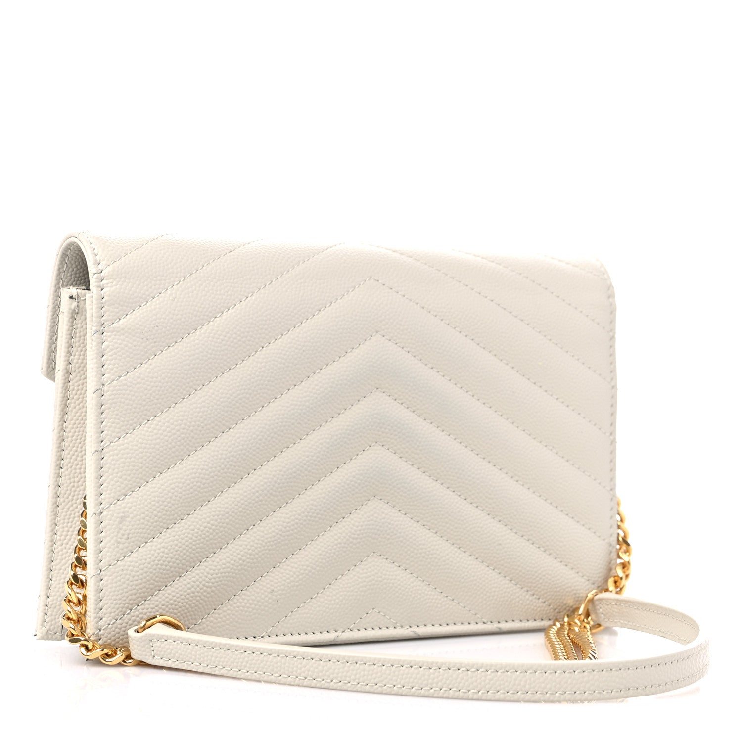 Saint Laurent Grain De Poudre Matelasse Chevron Cassandre Envelope Chain Wallet Crema Soft 3 of 11