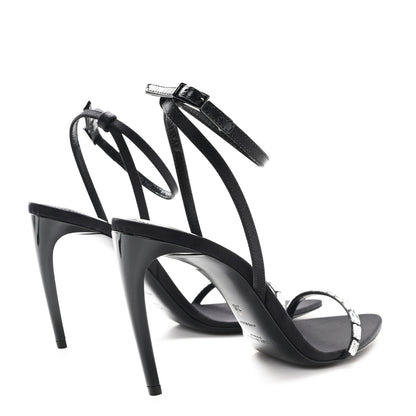 Saint Laurent Crepe Satin Crystal New Nuit 90 Ankle Strap Sandals 36 Black 5 of 10