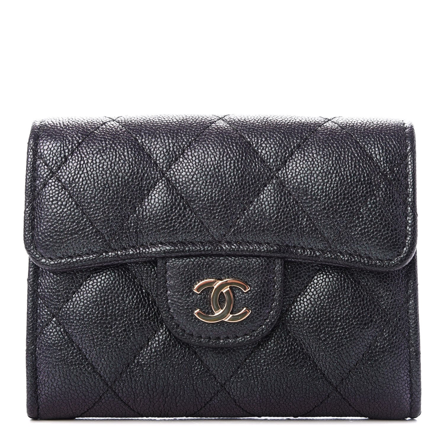 Chanel Iridescent Caviar Quilted Flap Card Holder Wallet Black 1 of 9