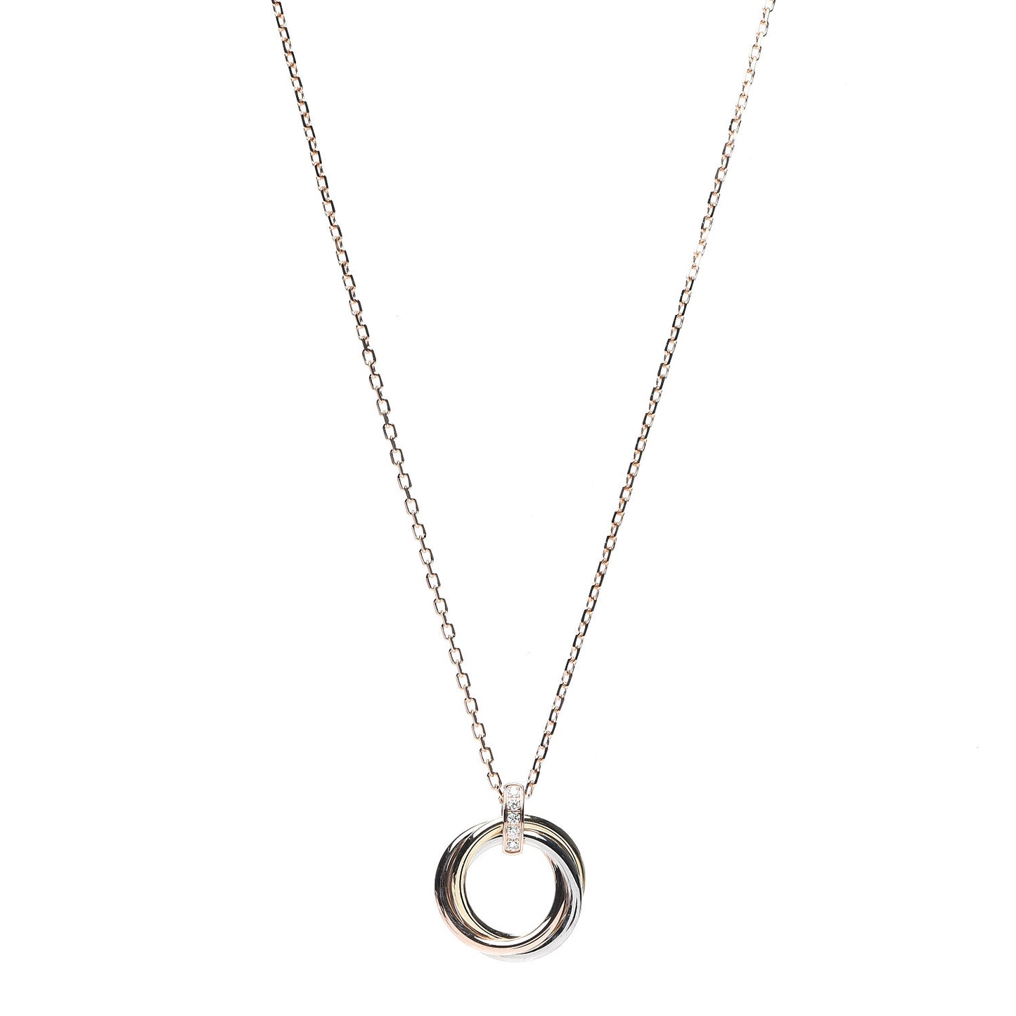 18K Pink White Yellow Gold Diamond Trinity Pendant Necklace
