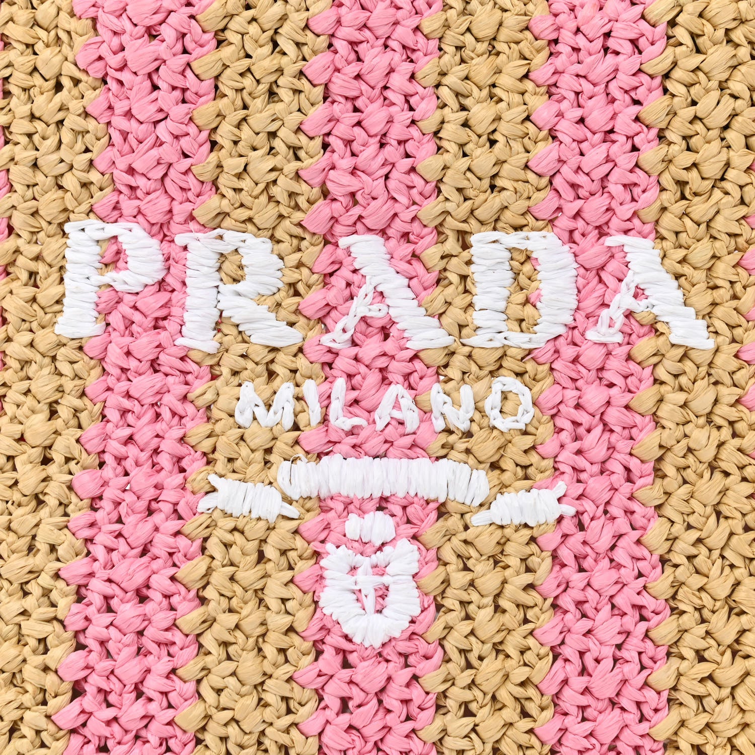 Prada Yarn Raffia Effect Crochet Striped Small Logo Tote Naturale Petalo 9 of 11