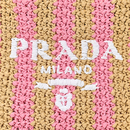 Prada Yarn Raffia Effect Crochet Striped Small Logo Tote Naturale Petalo 9 of 11