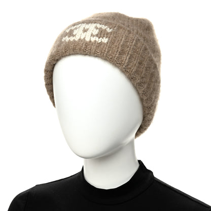 Chanel Cashmere CC Beanie Hat Beige White 2 of 5