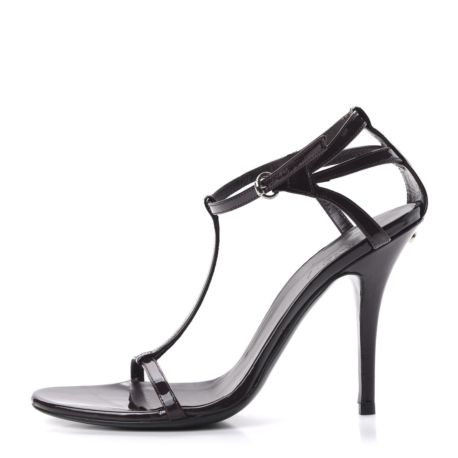 Gucci Patent T-Strap Sandals 7.5 Burgundy 1 of 11