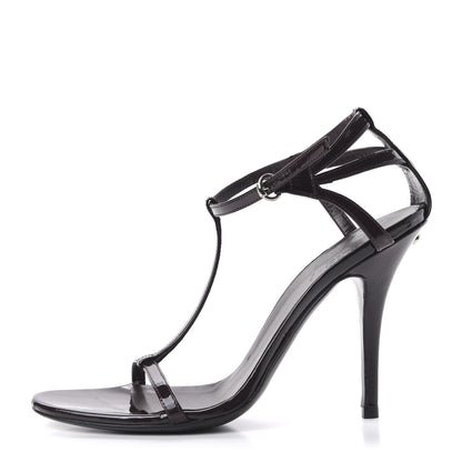 Gucci Patent T-Strap Sandals 7.5 Burgundy 1 of 11