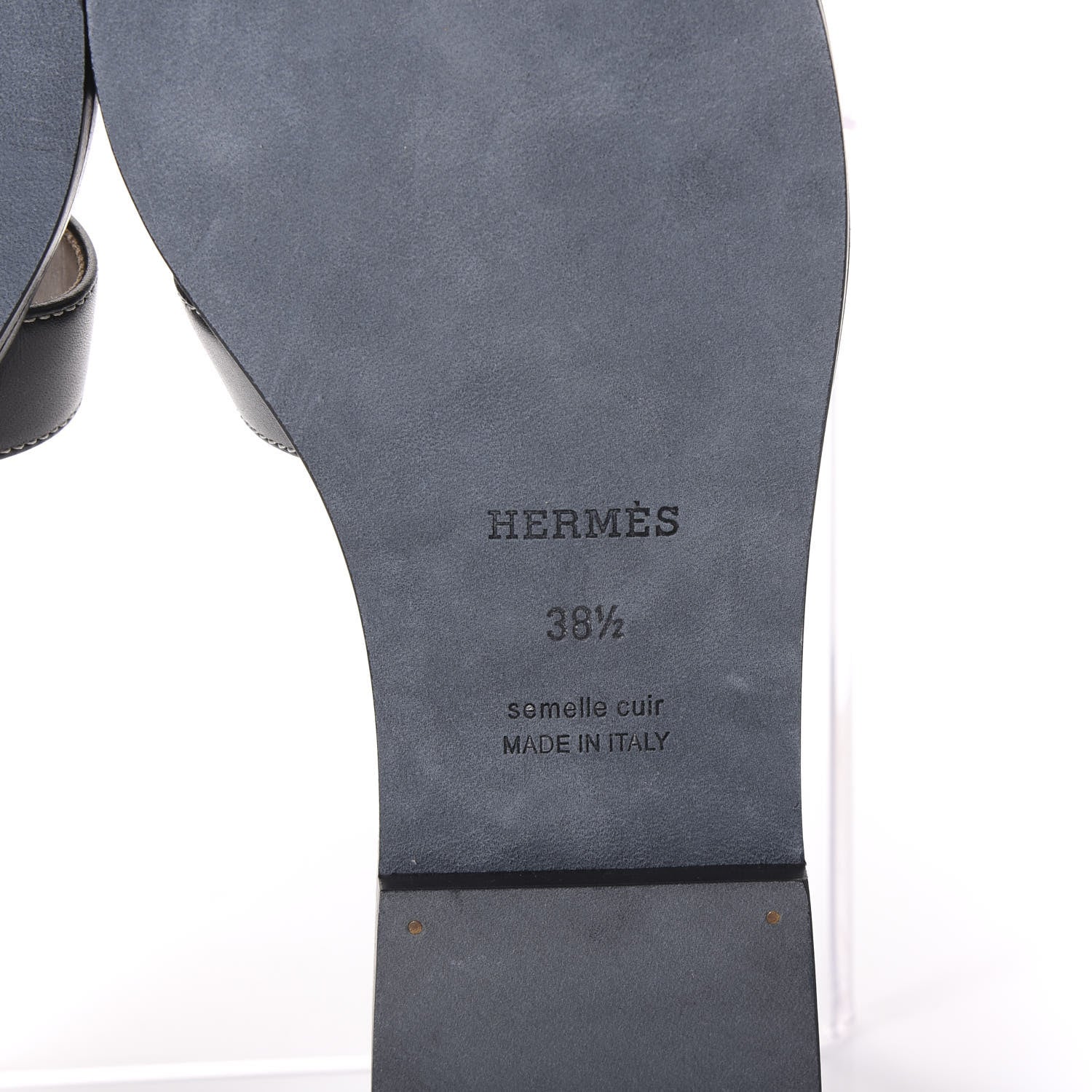 Hermes Box Calfskin Oran Sandals 38.5 Black 6 of 9