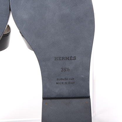 Hermes Box Calfskin Oran Sandals 38.5 Black 6 of 9