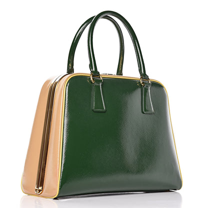 Prada Saffiano Vernice Pyramid Bag Larice Sabbia 3 of 9