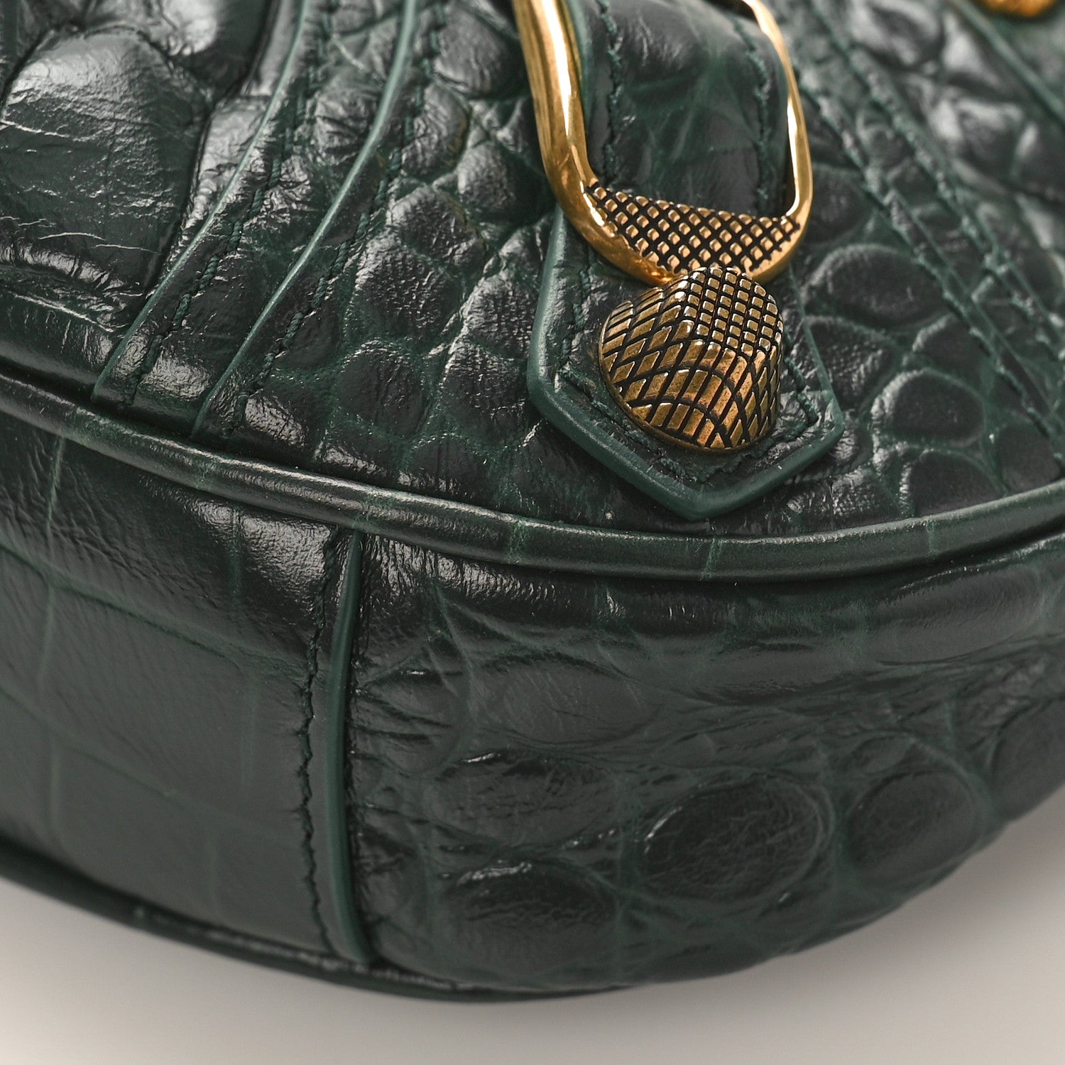 Balenciaga Extra Supple Calfskin Crocodile Embossed Mini Le Cagole Purse With Chain Forest Green 8 of 8