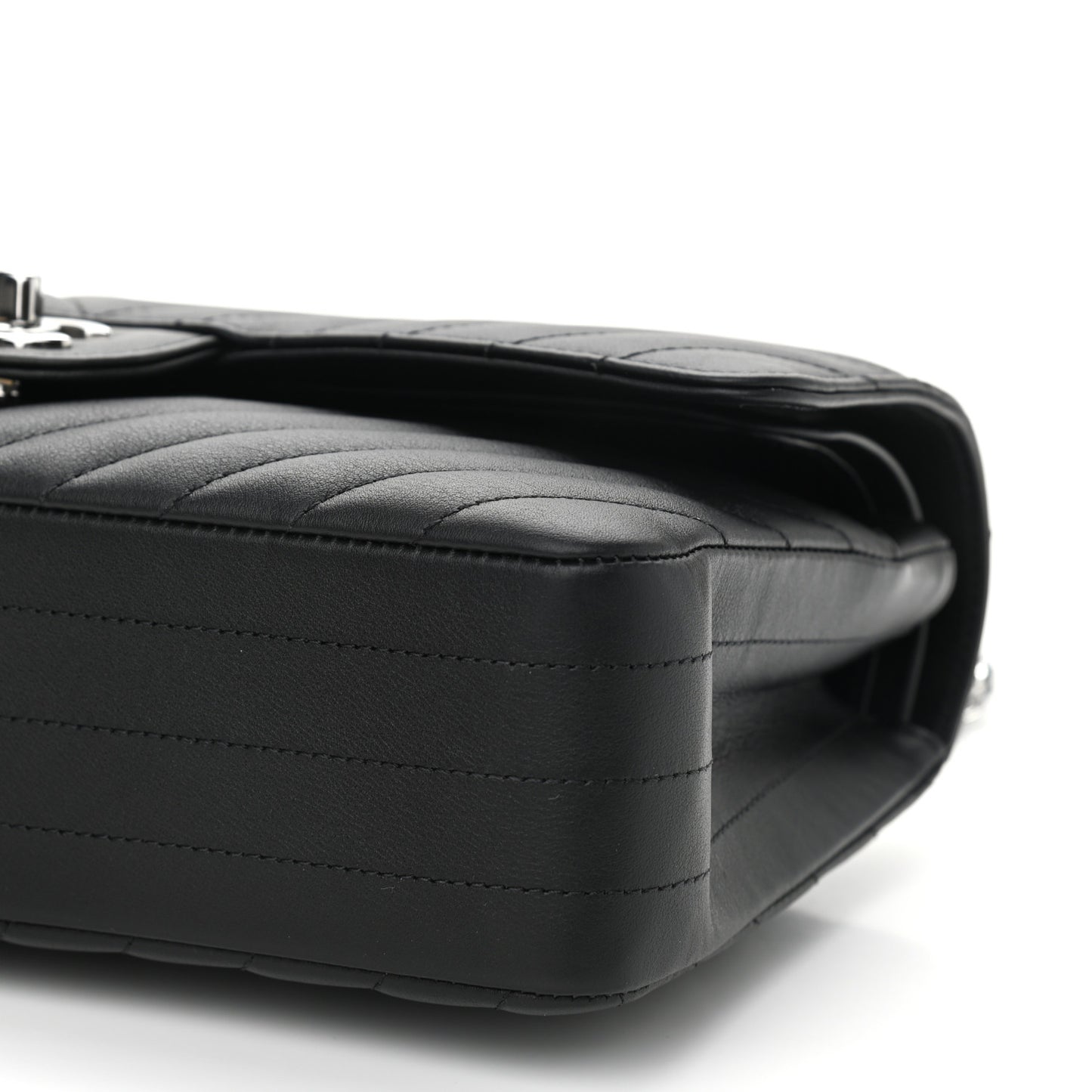 Calfskin Chevron Quilted Medium Double Flap Black
