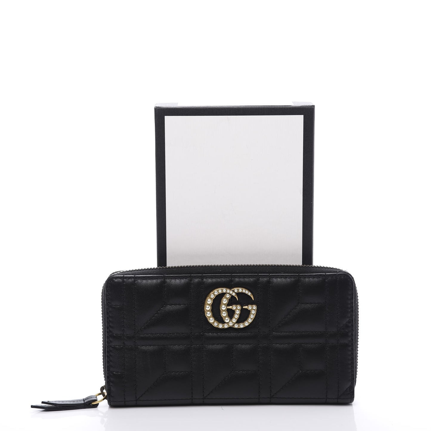 Calfskin Matelasse Pearly GG Marmont Zip Around Wallet Black