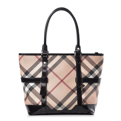 Burberry Patent Supernova Check Medium Denham Tote Black 1 of 15