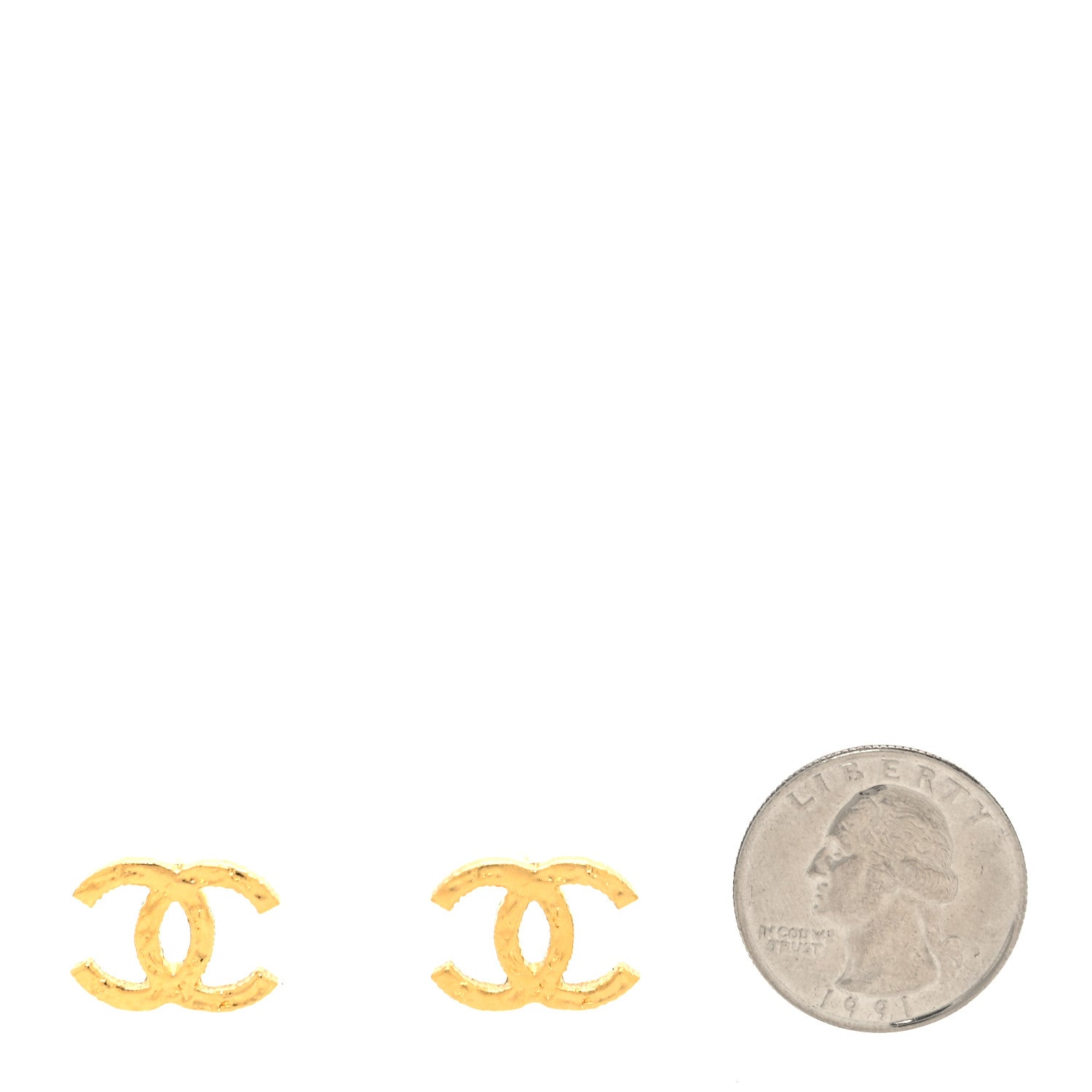 Chanel Metal Textured CC Earrings Gold 2 of 4