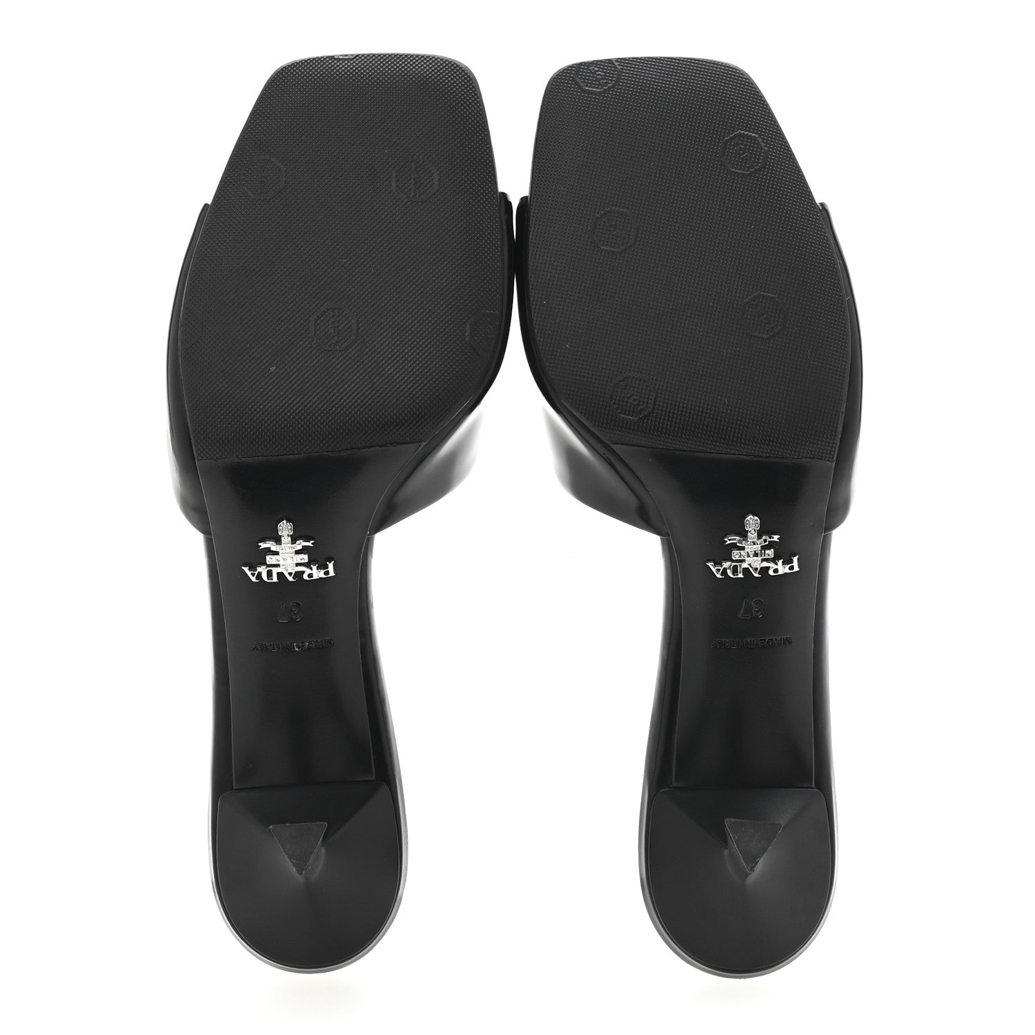 Prada Spazzolato Nylon Flower Metal Triangle Logo Slide Sandals 37 Black 6 of 9